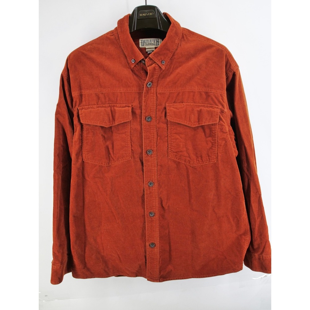 Duluth Corduroy Button Up Shirt Mens Large‎ Orange Red Relaxed fit